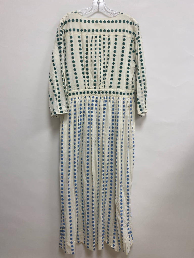 daydress Size XL Cream Green/Blue Dots Maxi Ladies Dress