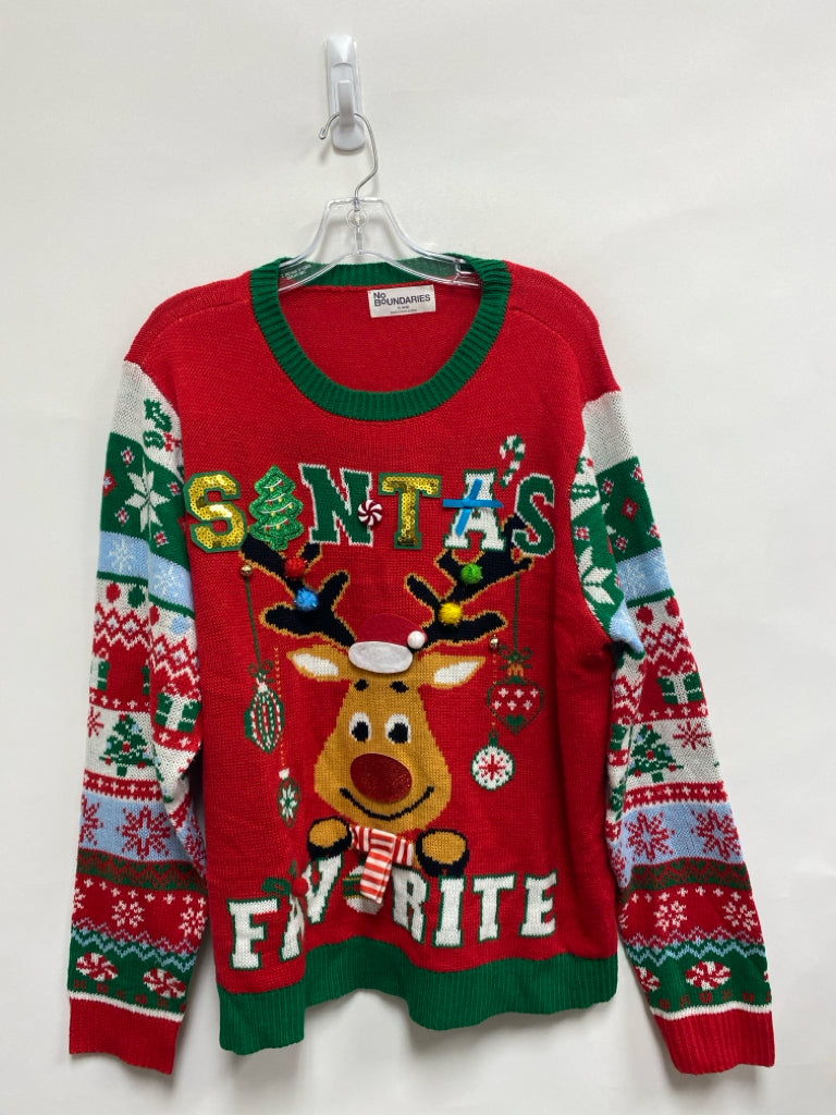 No Boundaries Size XL Red Green/Multi Umbrella Ladies Sweater