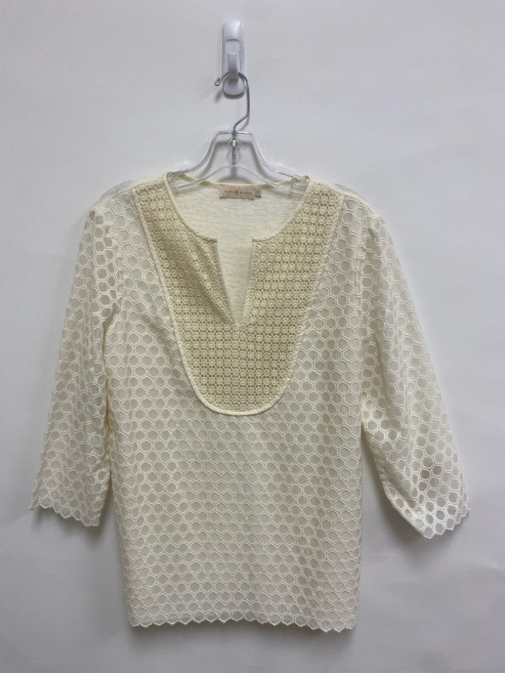 Tory Burch Size L Ivory Honeycomb 3/4 Sleeve Ladies Top