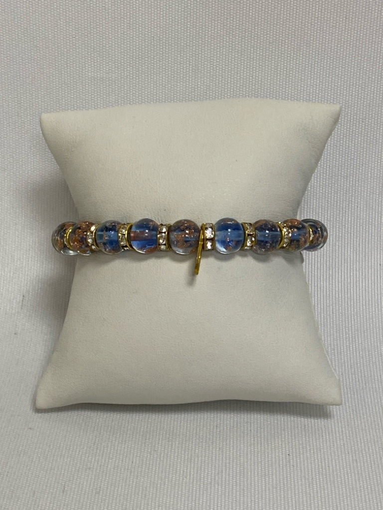 Murano Gold Color Light Blue Jeweled Bracelet