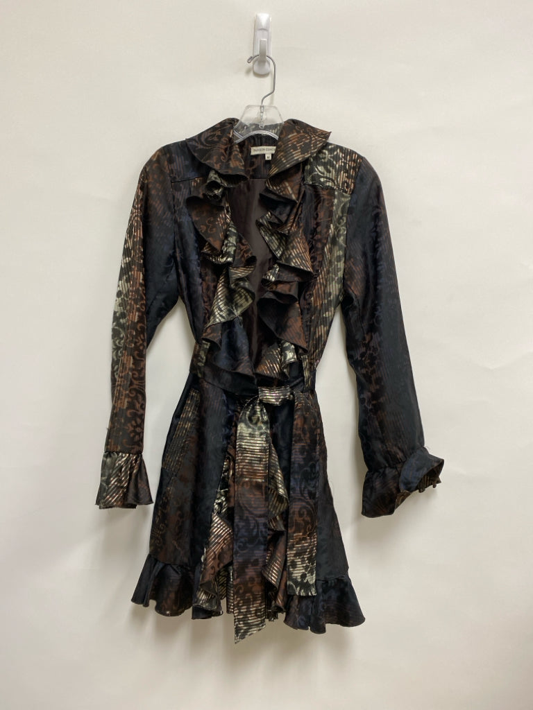Size M Black Brown Ruffles Drape Ladies Jacket