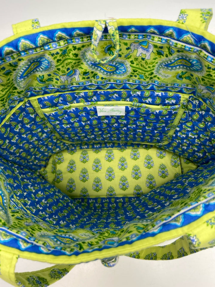 Vera Bradley Lime Green Blue Floral Fabric Handbag