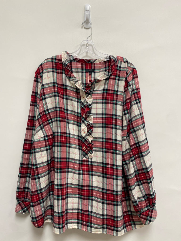 Talbots Size 3X Cream/Red Black/Green Plaid Long Sleeve Plus Size Top
