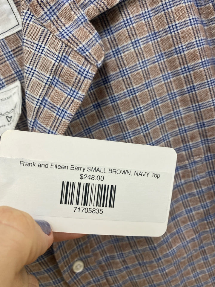 NWT Frank &amp; Eileen Size M Brown Navy/White Plaid Button Up Cotton Ladies Top
