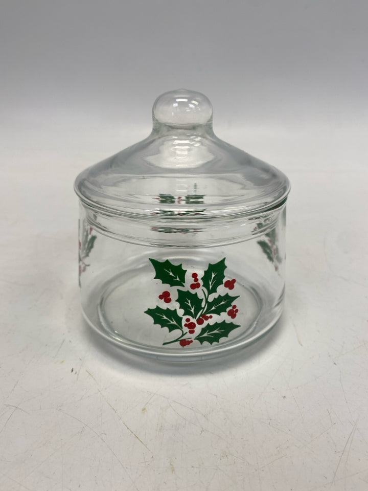 Clear Green/Red Holly Berries Glass Christmas