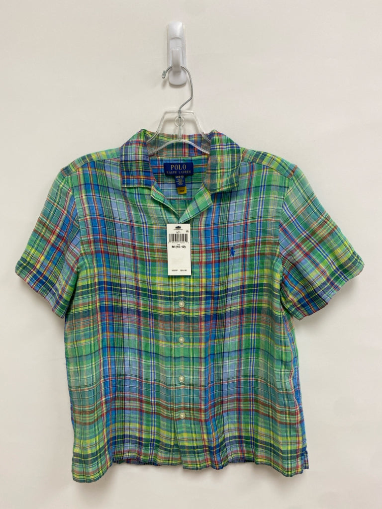 NWT Polo SIZE 10/12 Green Blue/Yellow Plaid Button Up Boy&
