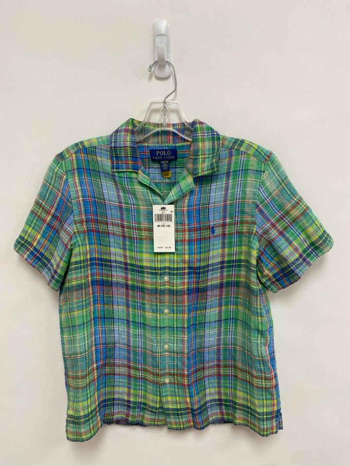 NWT Polo SIZE 10/12 Green Blue/Yellow Plaid Button Up Boy&