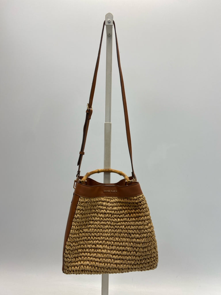 Anne Klein Natural Brown Woven Straw Handbag
