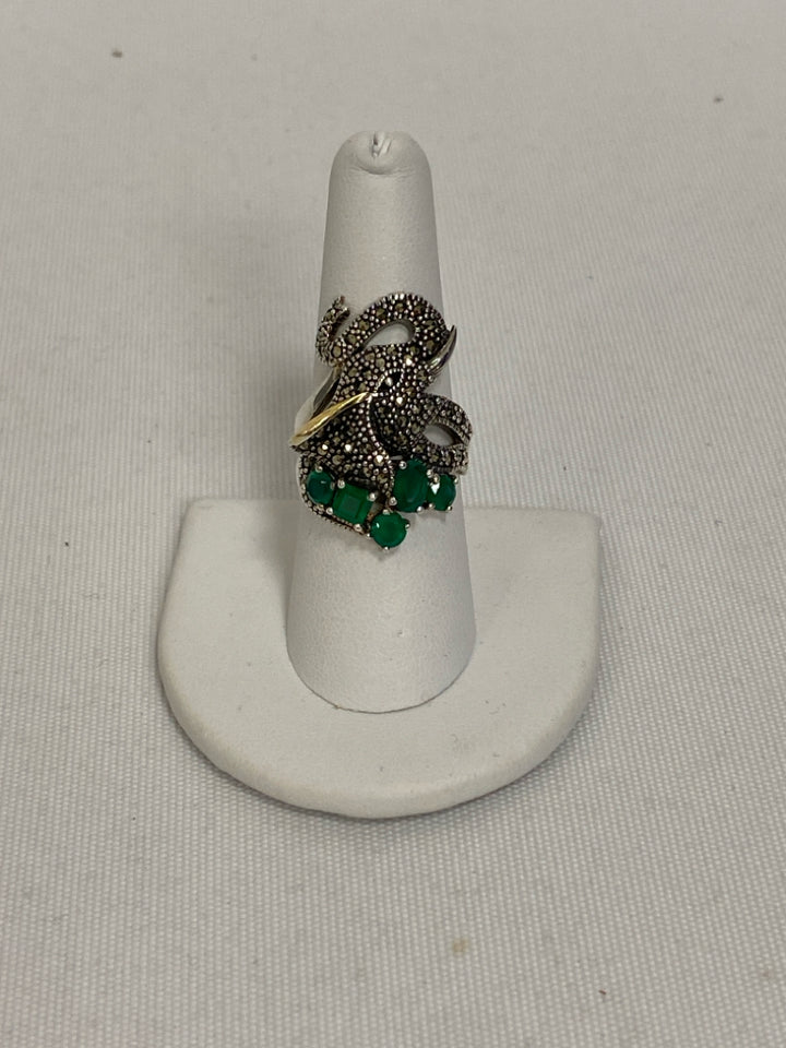 Silver Green/Gold Elephant Ring