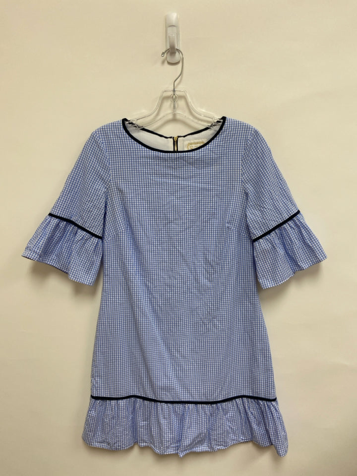 Sail to Sable Size XS White/Blue Checkered Bell Sleeves Ladies Dress
