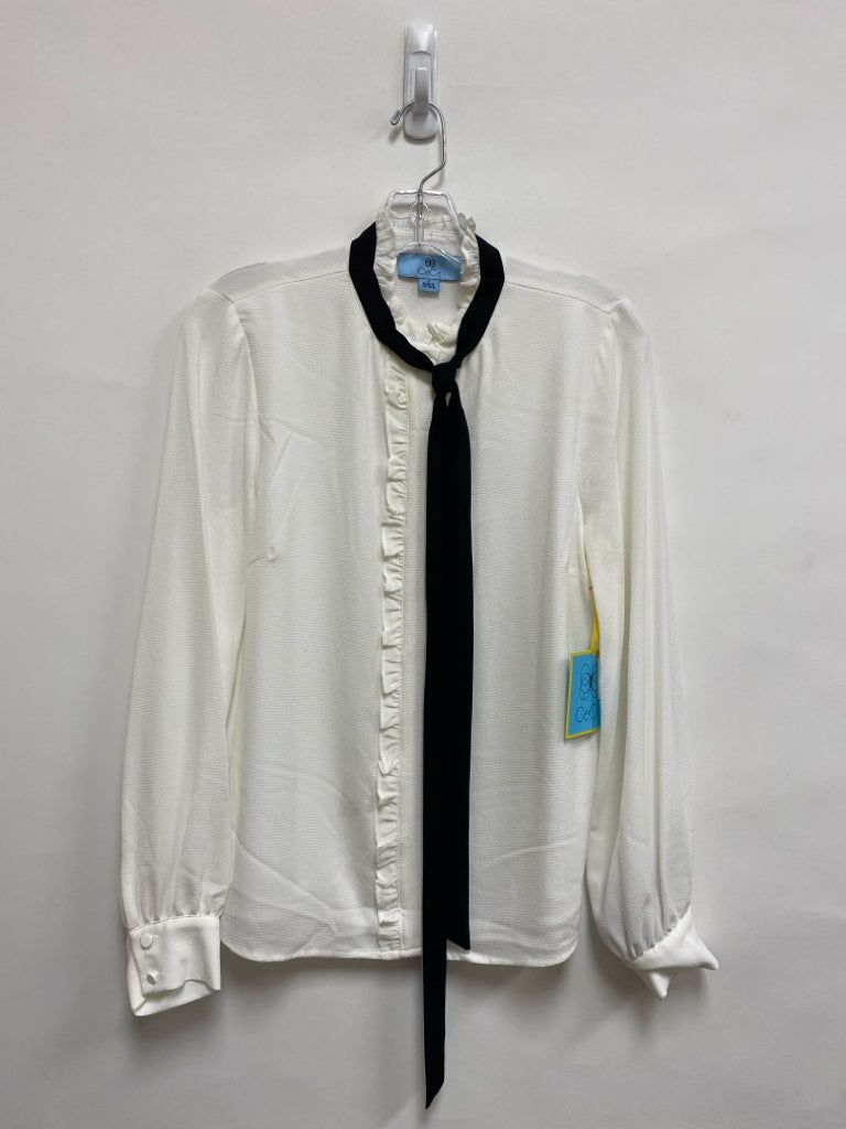 NWT CeCe Size S White Black Trimmed Long Sleeve Ladies Top