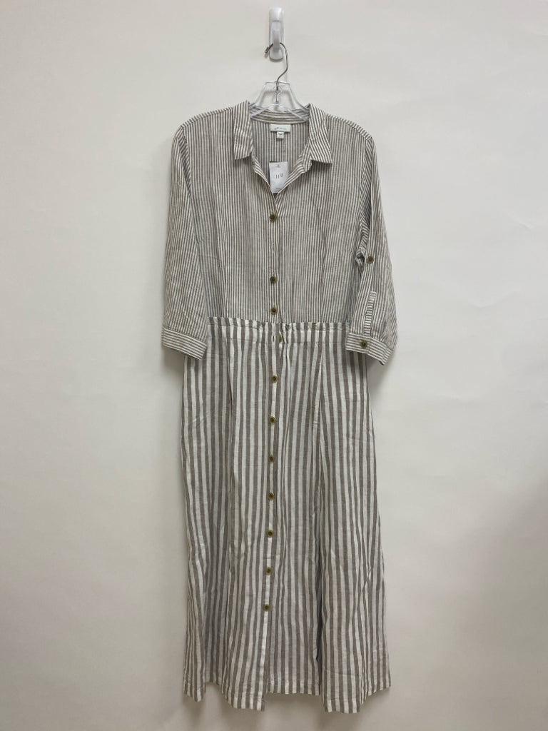 NWT J Jill Size M Taupe/White Stripes Button Up Linen Ladies Dress