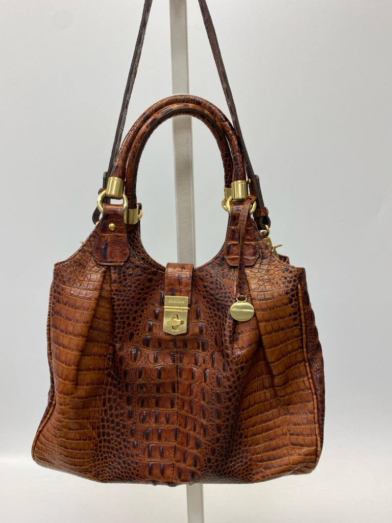 Brahmin Dark Brown Embossed Leather Handbag