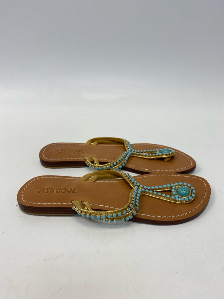 Mystique Size 10 Blue Gold Beaded Sandals