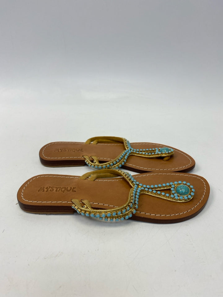 Mystique Size 10 Blue Gold Beaded Sandals