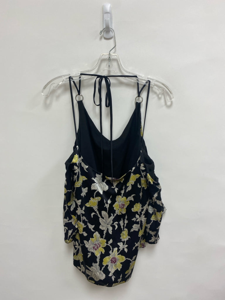 Cinq a Sept Size L Black Yellow/Cream Floral Cold Shoulder Silk Ladies Top
