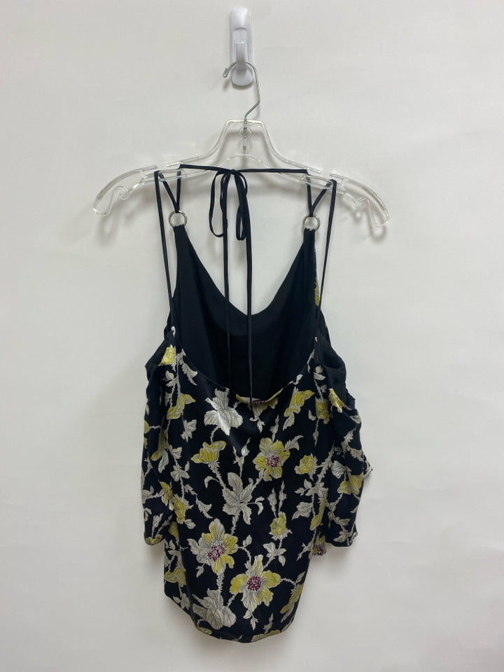 Cinq a Sept Size L Black Yellow/Cream Floral Cold Shoulder Silk Ladies Top