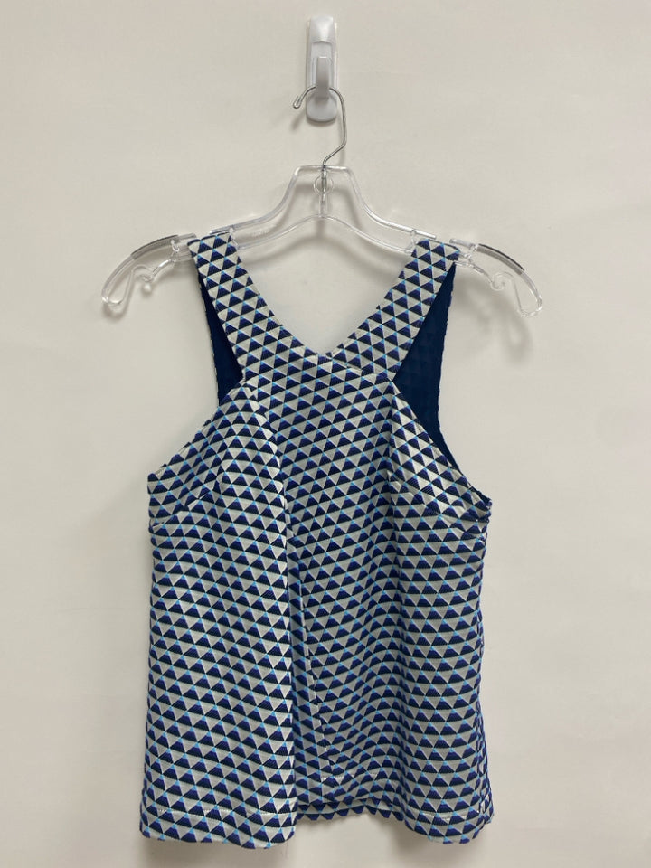 HD in Paris Size 2 White Purple/Blue Geometric Sleeveless Ladies Top