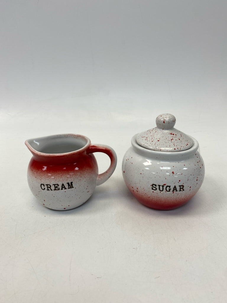 White Red Speckles Ceramic Sugar/Creamer