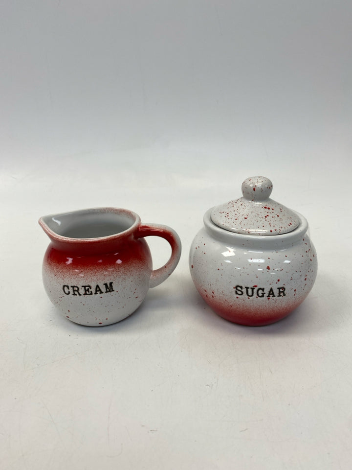 White Red Speckles Ceramic Sugar/Creamer