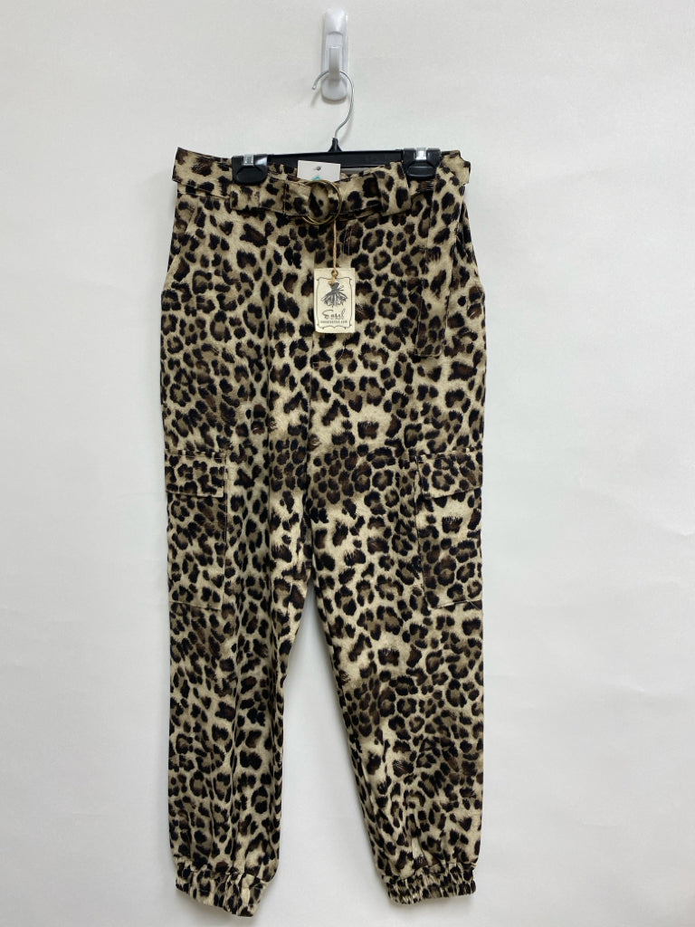 NWT Easel Size S Beige Brown/Black Animal Print Joggers Ladies Pants