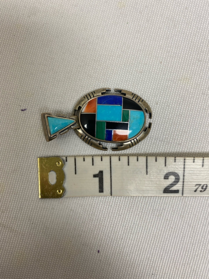 Silver Multi Color Stones Pendant
