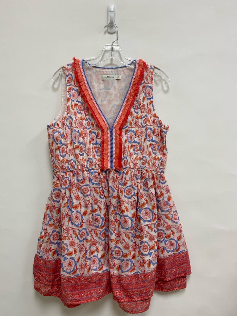 Vineyard Vines Size M White Coral/Blue Flowers Sleeveless Ladies Dress