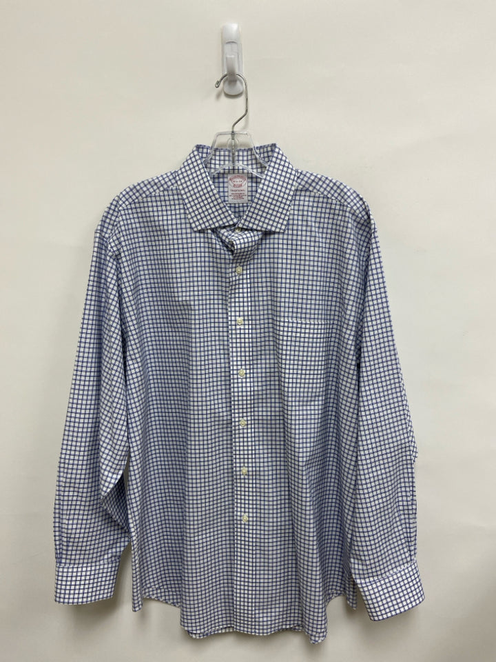 Brooks Brothers Size 16.5 White Navy Windowpane Men&