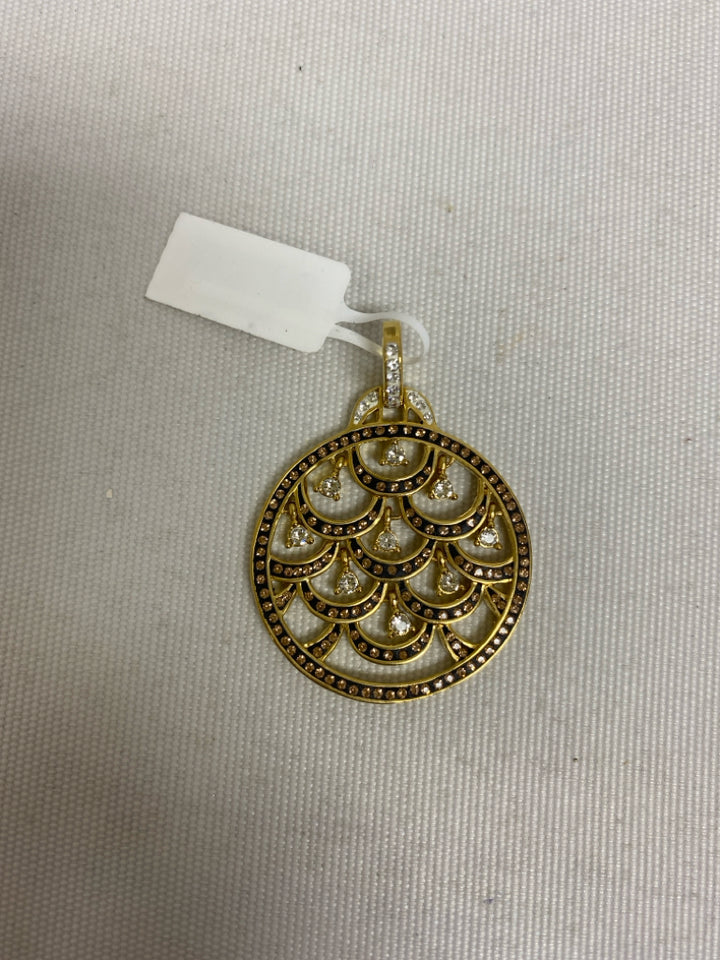 Gold Color Clear Jeweled Pendant