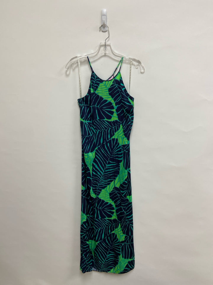 LILLY PULITZER Size S Navy/Green Turquoise Leaves Maxi Ladies Dress
