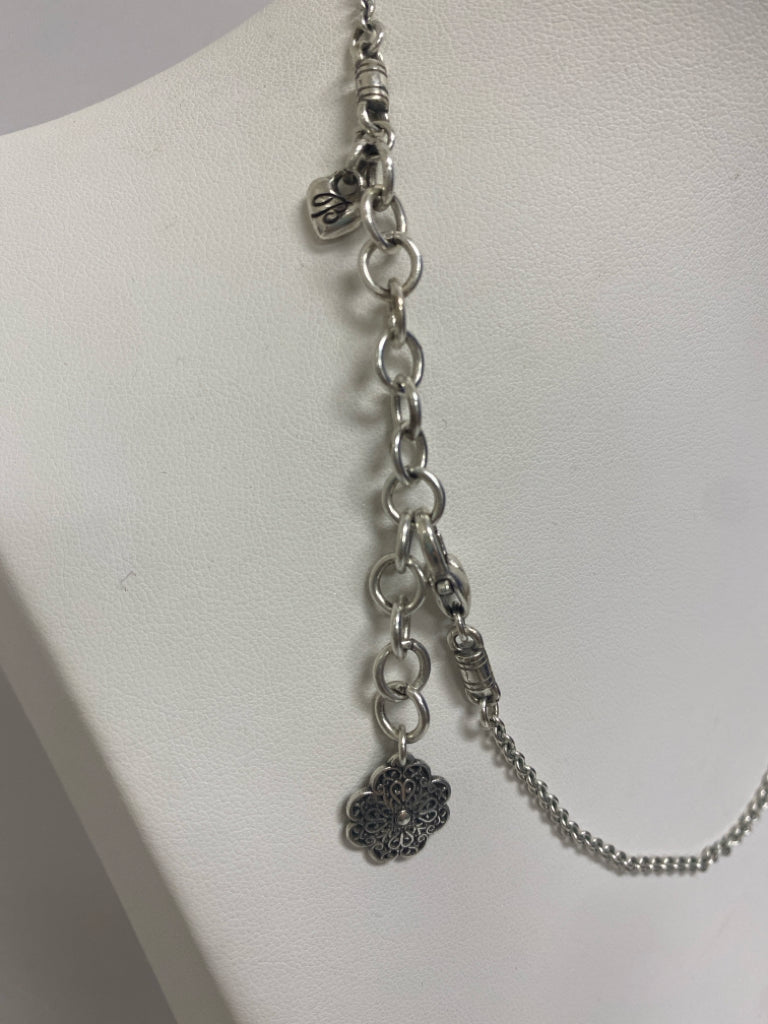 Brighton Silver Color Black Flowers Necklace