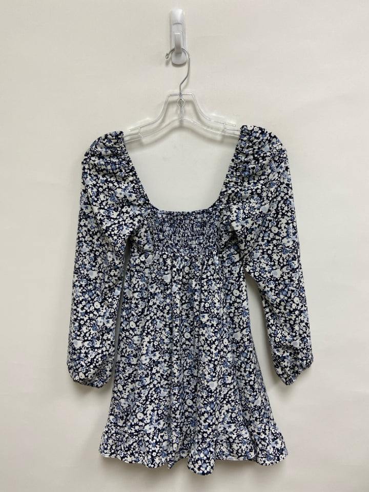 Abercrombie &amp; Fitch Size XXSP Navy Cream/Blue Flowers Long Sleeve Petite Dress