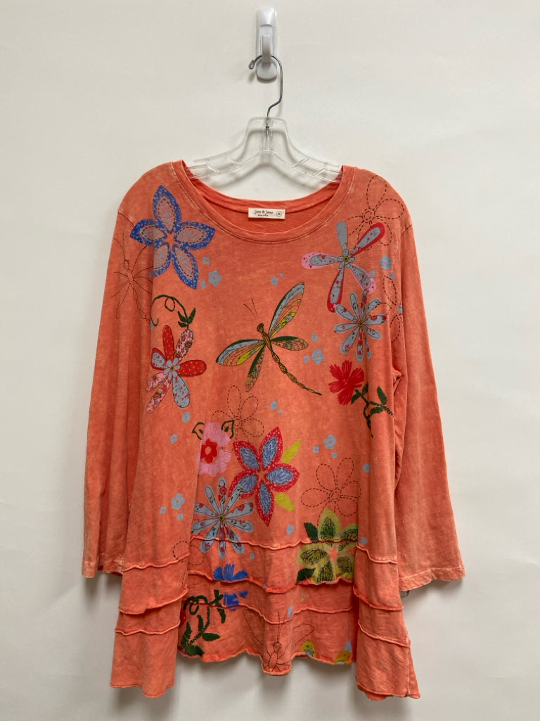Jess &amp; Jane Size XL Salmon Flowers Tunic Cotton Ladies Top