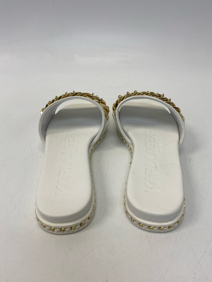 Karl Lagerfeld  Size 7.5 White Gold Charm(s) Sandals