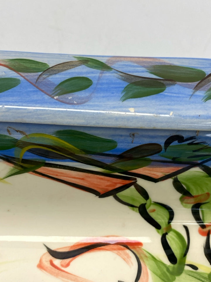 Blue/Cream Multi Color Splashes Pottery Serving Piece