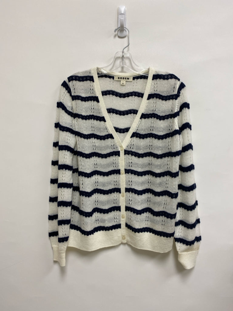 Boden Size M Cream/Navy Stripes Cardigan Ladies Sweater