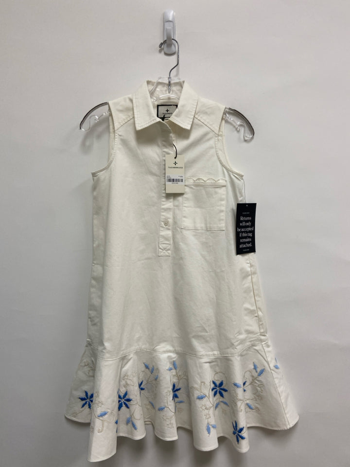 NWT TUCKERNUCK Size XXS White Blue/Cream Embroidered Sleeveless Ladies Dress