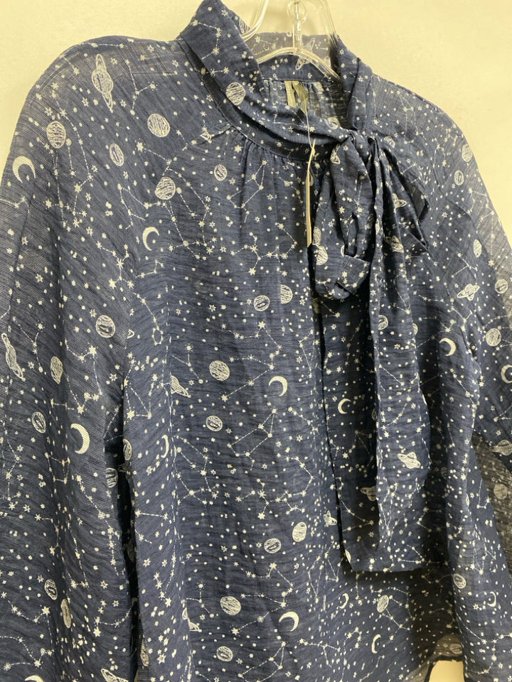 NWT Anthropologie Size XS Navy White Celestial Organza Ladies Top