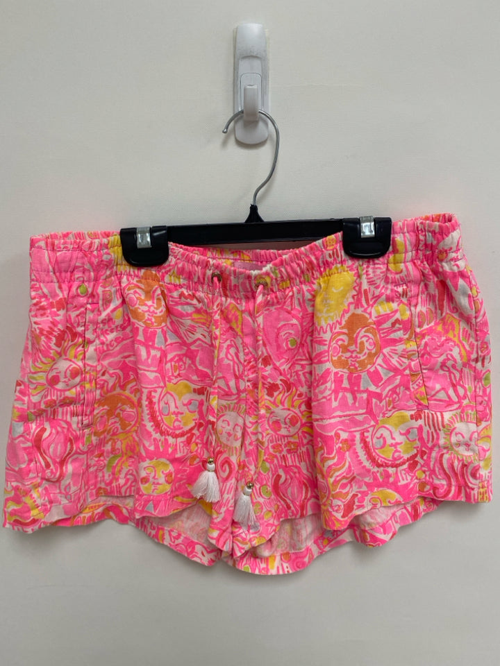 LILLY PULITZER Size L Neon Pink White/Yellow Sunburst Pull-on Ladies Shorts