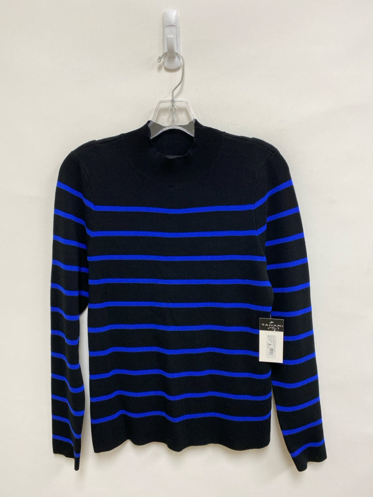 NWT Tahari Size M Black Blue Striped Mock Neck Ladies Sweater