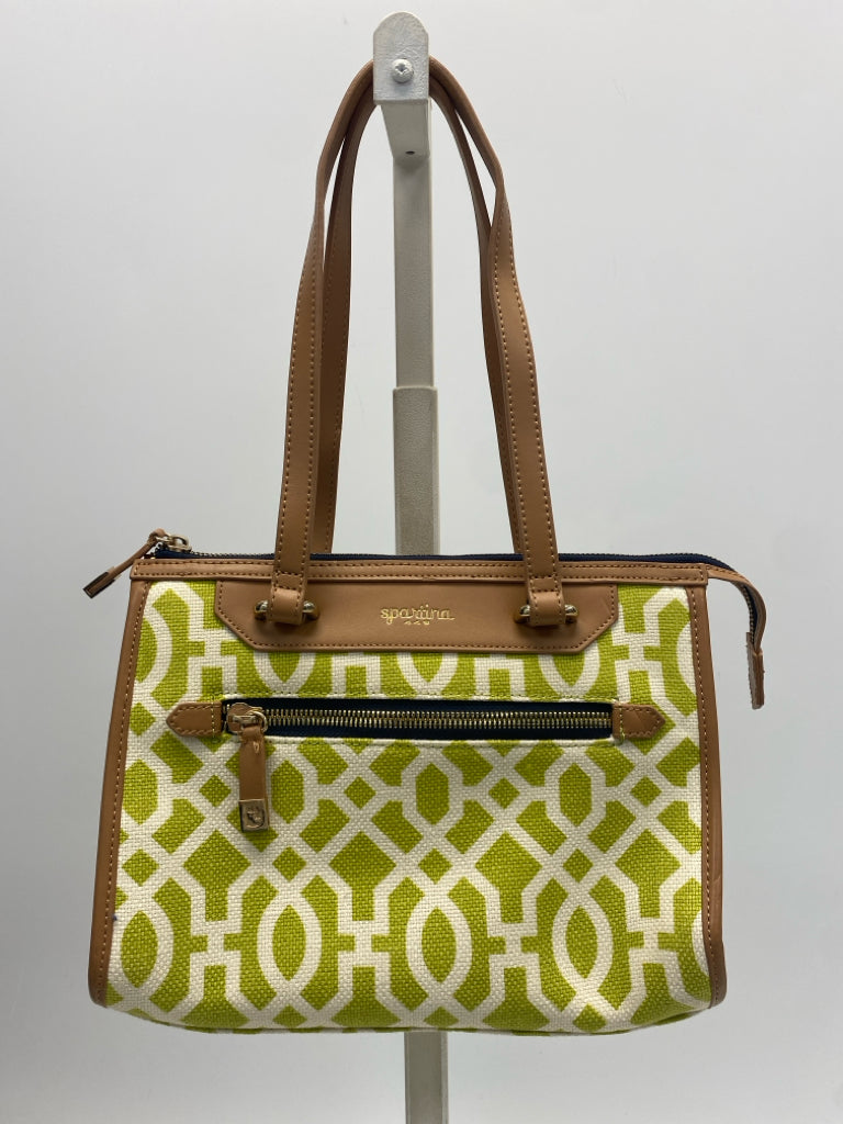 Spartina Lime Green Cream/Brown Print Handbag