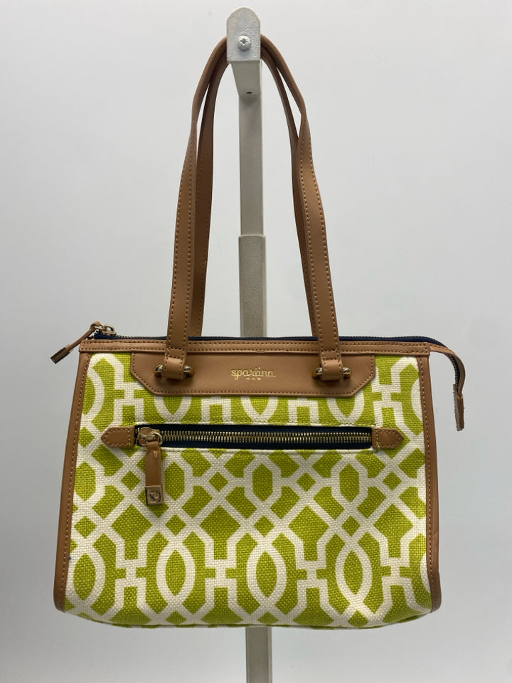 Spartina Lime Green Cream/Brown Print Handbag