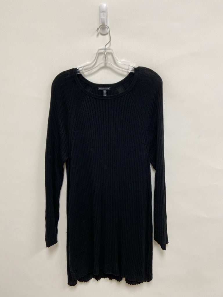 Eileen Fisher Size XL Black Ribbed Tunic Linen Blend Ladies Sweater