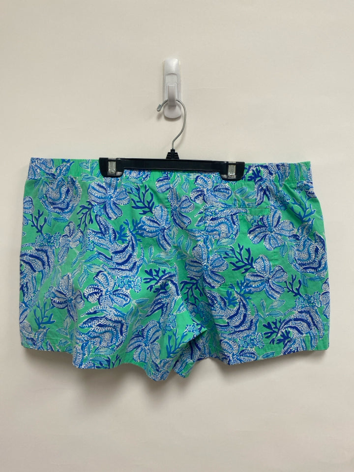 LILLY PULITZER Size XL Seafoam/White Navy/Blue Pull-on Ladies Shorts