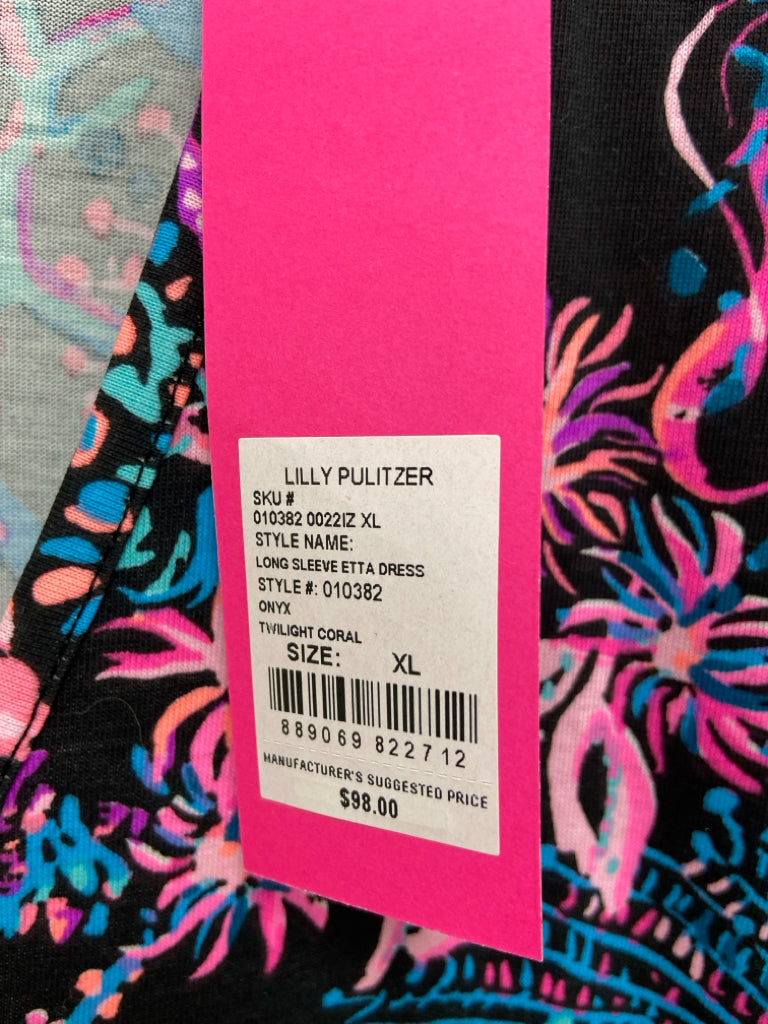 LILLY PULITZER Size XL Black Neon/Multi Ladies Dress