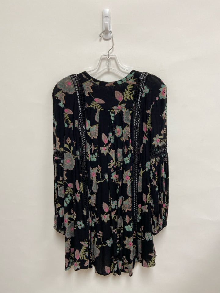 Free People Size XS Black Teal/Pink Floral Tunic Ladies Top
