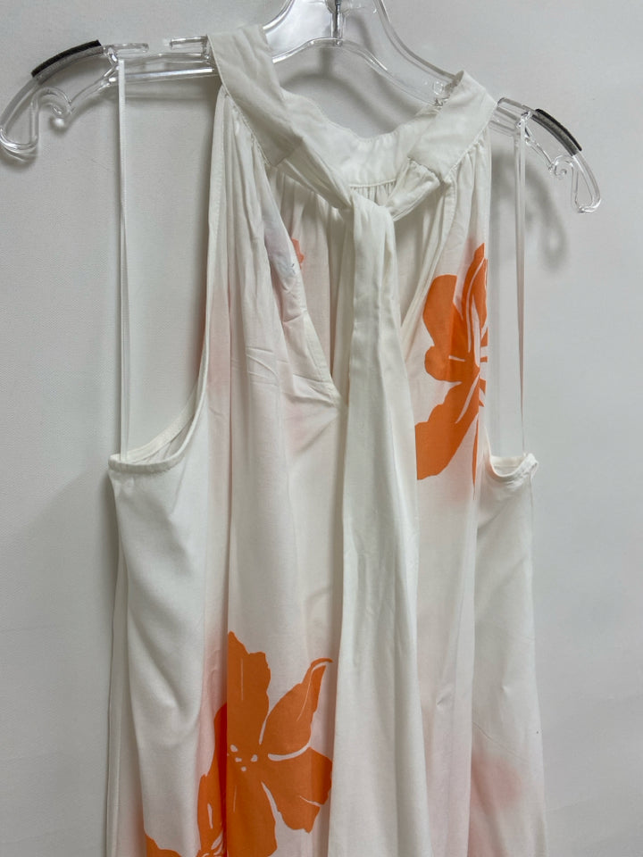 VINCE CAMUTO Size XL White Coral Flowers Maxi Ladies Dress