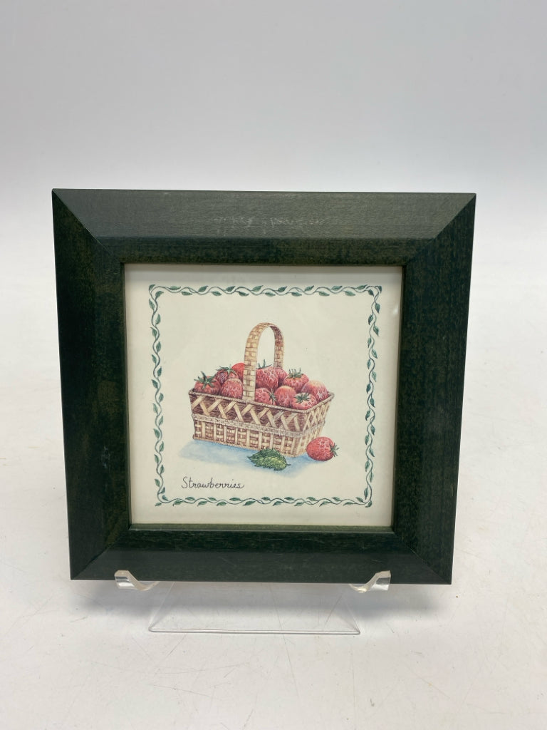 Dark Green Cream Berries Framed Art