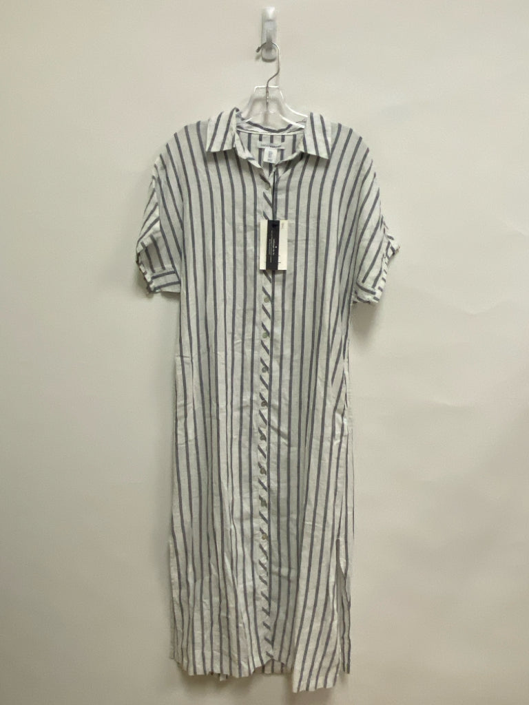 NWT Lucky Brand Size S White Navy Stripes Linen Blend Ladies Dress