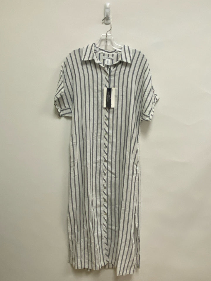 NWT Lucky Brand Size S White Navy Stripes Linen Blend Ladies Dress